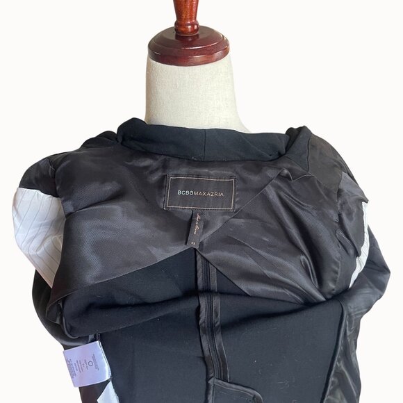 BCBG Max Azria Blazer Black Draped Collar Slit Pockets Hook Eye Closure Size XS - Picture 7 of 7